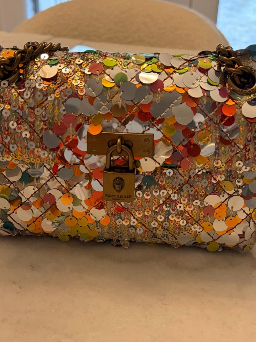 Kurt Geiger London Mini Brixton Multicolor Sequin Crossbody Bag w/ Gold Hardware